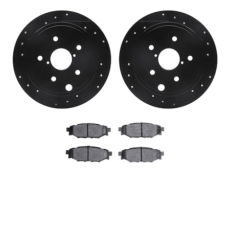 8302-13042, Rotors-Drilled And Slotted-Black With 3000 Series Ceramic Brake Pads, Zinc Coated